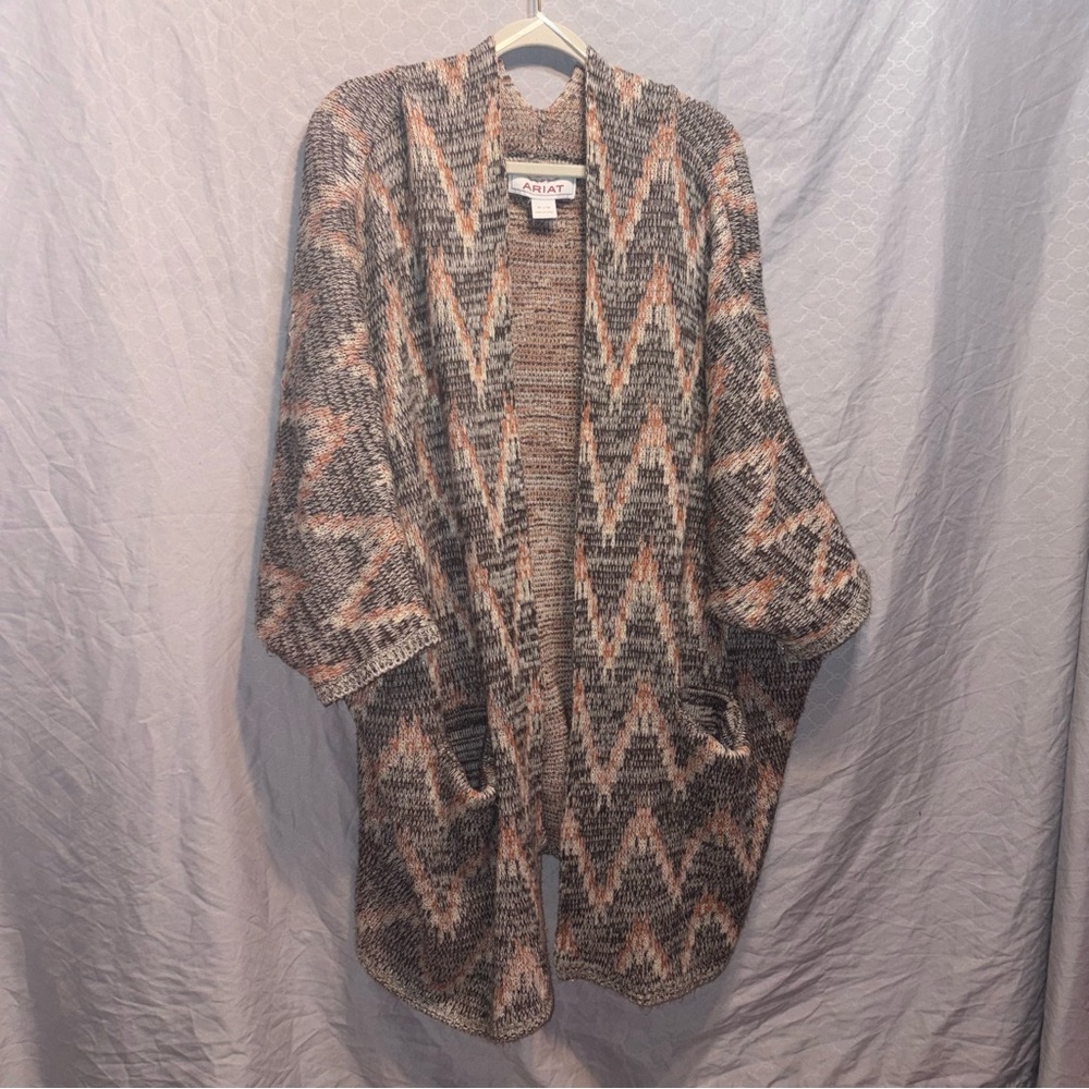 Ariat Gray and Peach Aztec Knit Open Cardigan